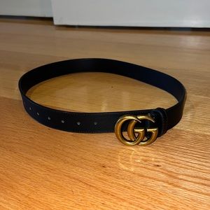 Women G-Style Gold Buckle Leather Slim Belt Double G-Classic